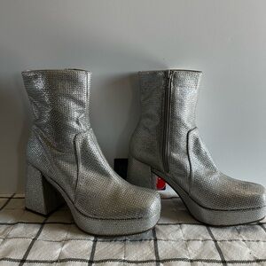 Silver Platform Ankle Boots for Women